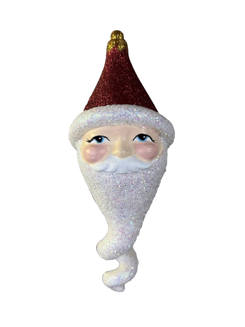 Department 56 Glitter Santa Head Ornament with Corkscrew Twisted Beard 6.5”